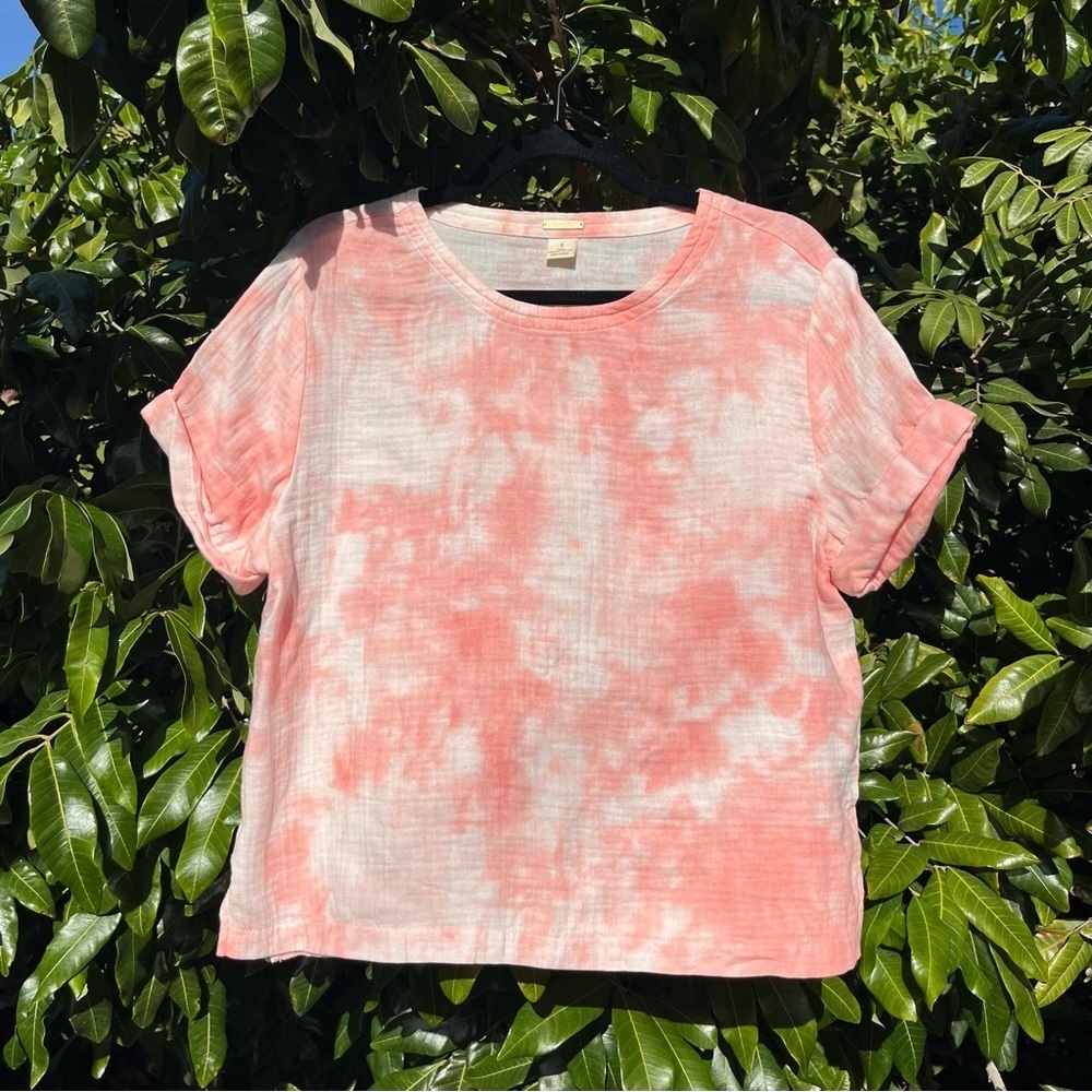 Magaschoni pink white tie dye gauze short sleeve top